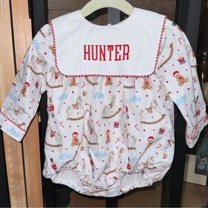 Hunter monogrammed bubble baby boy Christmas embroidered long sleeve romper